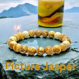 Jasper - Picture Jasper Round Smooth Stretch (8mm) Natural Gemstone Crystal Energy Bead Bracelet