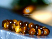 Tiger’s Eye - Yellow Custom Size Round Smooth Stretch (10mm Grande Large) Natural Gemstone Crystal Energy Bead Bracelet