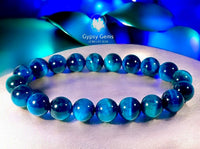 Tiger’s Eye - Teal Peacock Blue Custom Size Round Smooth Stretch (8mm) Natural Gemstone Crystal Energy Bead Bracelet