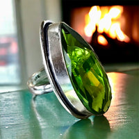 Peridot Natural Gemstone Faceted .925 Sterling Silver Point Statement Ring (Size 7.5)