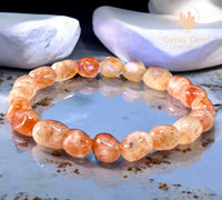 Sunstone Peach Nuggets Custom Size Stretch (8 - 10mm) Irregular Shape Smooth Natural Gemstone Crystal Energy Bead Bracelet