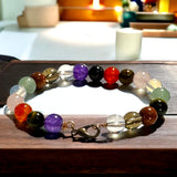 Intention -  Workplace Zen Space - Aventurine, Smokey Quartz, Clear Quartz, Carnelian, Amethyst, Tiger Eye, and Blue Gold Stone, Rose Quartz - Round Smooth - Choice of  Copper/Silver/Gold/Stretch (Natural Gemstone Crystal Energy Bead Bracelet