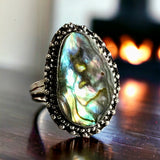 Abalone Shell Natural Gemstone .925 Sterling Silver Ring (Size 9.25)
