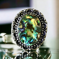 Abalone Shell Natural Gemstone .925 Sterling Silver Ring (Size 7.5)