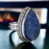Lapis Lazuli Natural Gemstone .925 Sterling Silver Point Statement Ring (Size 7.25)
