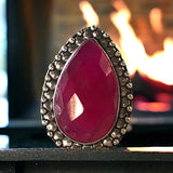 Ruby Natural Faceted Gemstone .925 Sterling Silver Pear Point Ring (Size 8.5)