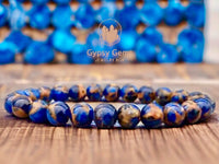 Variscite - Royal Blue Variscite aka “Impression Cloisonne Jasper” Custom Size Round Smooth Stretch (8mm) Natural Gemstone Crystal Energy Bead Bracelet