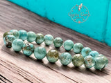 Turquoise - Genuine Natural Blue  Green Copper Vein Turquoise, Custom Size, Round Stretch (8mm) Natural Gemstone Crystal Energy Bead Bracelet