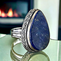 Lapis Lazuli Natural Gemstone .925 Sterling Silver Point Statement Ring (Size 7.25)