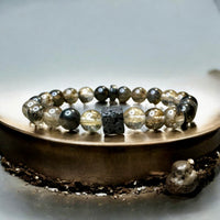 Quartz - Black Tibetan Himalayan Phantom Quartz Crystal with Lava Stone Rock Aromatherapy Stretch Energy Bead Bracelet