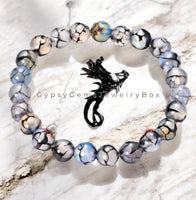 Agate - Dragon Vein Agate Black/White•Custom Size•Round Smooth Stretch (8mm) Natural Gemstone Crystal Energy Bead Bracelet