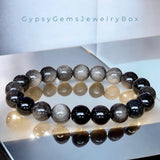 Obsidian - Silver Sheen Obsidian Custom Size Round Smooth Stretch (8mm) Natural Gemstone Crystal Energy Bead Bracelet