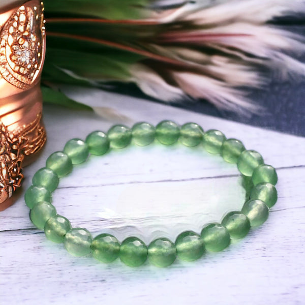 Aventurine Green Custom Size Faceted Stretch (8mm) Natural Gemstone Crystal Energy Bead Bracelet
