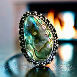 Abalone Shell Natural Gemstone .925 Sterling Silver Ring (Size 9.25)