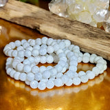 Moonstone - White - Snow White High Sheen Moonstone Custom Size Round Smooth Stretch (8mm) Natural Gemstone Crystal Energy Bead Bracelet