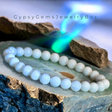 Moonstone - White - Snow White High Sheen Moonstone Minimalist (6mm) Custom Size Round Smooth Stretch Natural Gemstone Crystal Energy Bead Bracelet