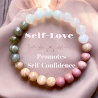 Self Love • Confidence • Custom Size • Moonstone, Rose Quartz, Rhodonite, Sunstone, Labradorite Round Smooth Stretch (8mm) Natural Gemstone Crystal Energy Bead Bracelet