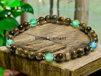 Wood Element Bracelet•Green Aura Crystal, Tiger Eye•Custom Size•Stretch•Minimalist (6mm) Natural Gemstone Crystal Energy Bead Bracelet