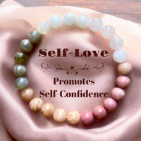 Self Love • Confidence • Custom Size • Moonstone, Rose Quartz, Rhodonite, Sunstone, Labradorite Round Smooth Stretch (8mm) Natural Gemstone Crystal Energy Bead Bracelet