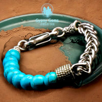 Turquoise- Blue Howlite•Beads Meet Chain•Stainless Steel Wheat Chain (8mm) Lobster Clasp Natural Gemstone Crystal Energy Bead Bracelet