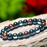 Triple Protection - Tiger Eye Red + Black Onyx + Hematite Custom Size Round Smooth Stretch (8mm) Natural Gemstone Crystal Energy Bead Bracelet