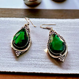 Emerald Green Quartz Natural Gemstone Pear Drop Dangle Hook .925 Sterling Silver Stamped Earrings