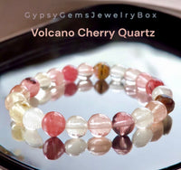 Quartz - Volcano Cherry Custom Size Round Smooth Stretch(8mm) Natural Gemstone Crystal Energy Bead Bracelet