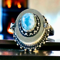 Larimar Natural Gemstone .925 Sterling Silver Locket Poison Ring (Size 8)