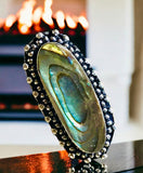 Abalone Shell Natural Gemstone .925 Sterling Silver Ring (Size 7.25)