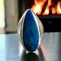 Turquoise Genuine Natural Turquoise Gemstone .925 Sterling Silver Point Ring (Size 9)