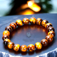 Tiger’s Eye - Yellow Custom Size Round Smooth Stretch (10mm Grande Large) Natural Gemstone Crystal Energy Bead Bracelet