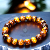 Tiger’s Eye - Yellow Custom Size Round Smooth Stretch (10mm Grande Large) Natural Gemstone Crystal Energy Bead Bracelet