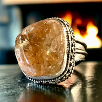 Citrine Natural Gemstone .925 Sterling Silver Statement Nugget Ring (Size 7.25)