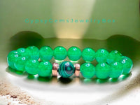 Jade - Jadeite Imperial Green•Malachite•Gold•Custom Size Round Smooth Stretch (10mm) Large-Grande Natural Gemstone Crystal Energy Bead Bracelet