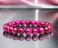 Tiger’s Eye - Pink Rose Custom Size Round Smooth Stretch (8mm) Natural Gemstone Crystal Energy Bead Bracelet