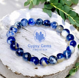 Sodalite Blue and White Round Smooth Stretch (10mm Grande Large) Natural Gemstone Crystal Energy Bead Bracelet