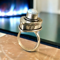 Larimar Natural Gemstone .925 Sterling Silver Locket Poison Ring (Size 7)