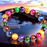 Tiger’s Eye - Multi Color Rainbow Custom Size Round Smooth Stretch (8mm) Natural Gemstone Crystal Energy Bead Bracelet