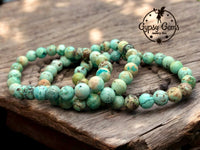 Turquoise - Green Natural Turquoise, Custom Size, Round Stretch (8mm) Natural Gemstone Crystal Energy Bead Bracelet