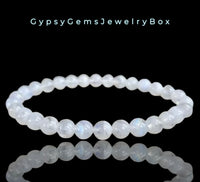 Moonstone - White Rainbow Moonstone Minimalist (6mm) Custom Size Round Smooth Stretch Natural Gemstone Crystal Energy Bead Bracelet