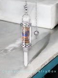 7 Chakra + Quartz Crystal Glass Wishing Bottle Energy Healing Dowsing Pendulum