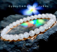 Moonstone - White Rainbow Moonstone Minimalist (6mm) Custom Size Round Smooth Stretch Natural Gemstone Crystal Energy Bead Bracelet