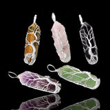 Tree of Life Wire Wrap Gemstone Crystal Double Point Pendant