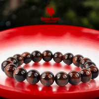 Tiger’s Eye - Red Custom Size Round Smooth Stretch (10mm Grande) Natural Gemstone Crystal Energy Bead Bracelet