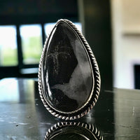 Septarian Black Septarian Natural Gemstone .925 Sterling Silver Point Ring (Size 7.5)