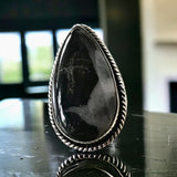 Septarian Black Septarian Natural Gemstone .925 Sterling Silver Point Ring (Size 7.5)