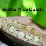 Quartz - Biotite Mica Clear Quartz Custom Size (8mm) Round Smooth Stretch Natural Gemstone Crystal Energy Bead Bracelet