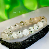 Quartz - Biotite Mica Clear Quartz Custom Size (8mm) Round Smooth Stretch Natural Gemstone Crystal Energy Bead Bracelet