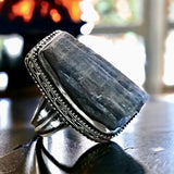 Kyanite Natural Gemstone .925 Sterling Silver Free Form Ring (Size 8.5)