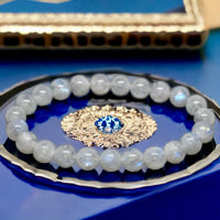 Moonstone - White Rainbow Moonstone Custom Size Round Smooth Stretch (8mm) Natural Gemstone Crystal Energy Bead Bracelet
